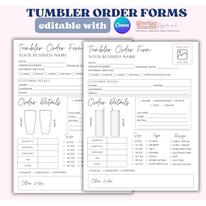 Bearbeitbares Tumbler-Bestellformular-Vorlage, Craft-Bestellformular, Sublimations-Tumbler-Bestellformular
