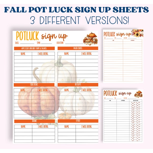 Thanksgiving Potluck Sign Up Sheet, Fall Potluck, Printable Food Sign Up Form, Office Potluck Signup, Friendsgiving Potluck