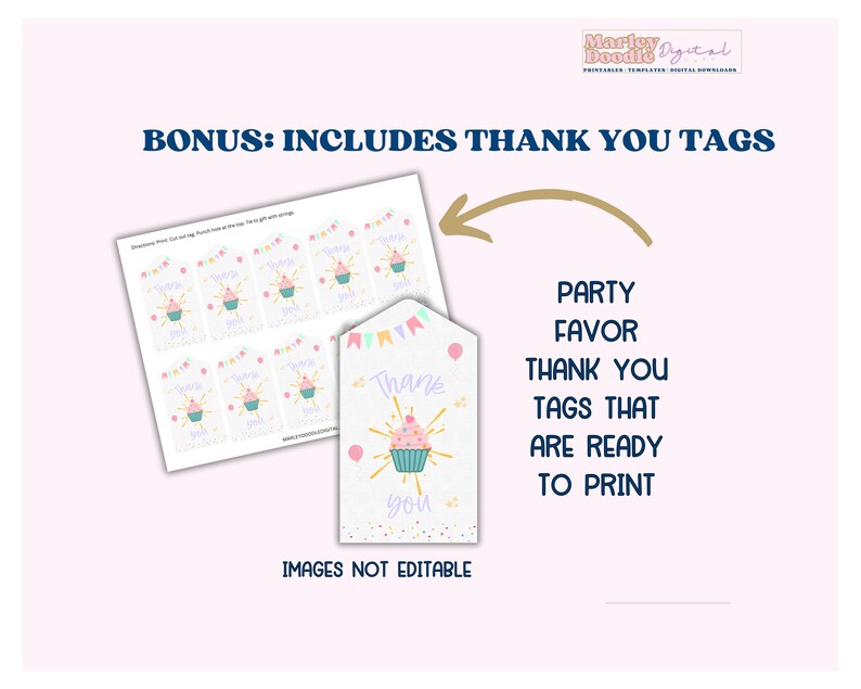 Cupcake printable thank you tags for party favors.