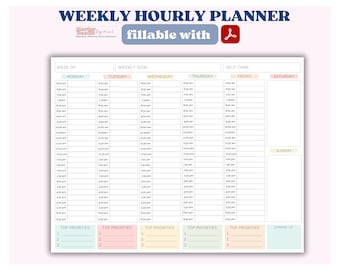 Weekly Hourly Planner Printable, Editable Weekly Schedule, Weekly Planner Notepad, Daily To Do List, Week at a Glance, Undated Planner
