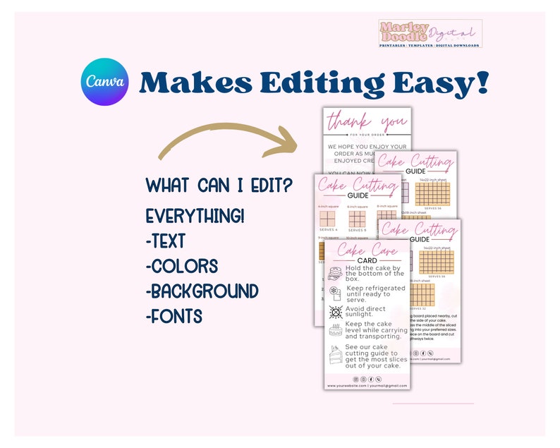 Cake care cards and instruction template in a smaller size.