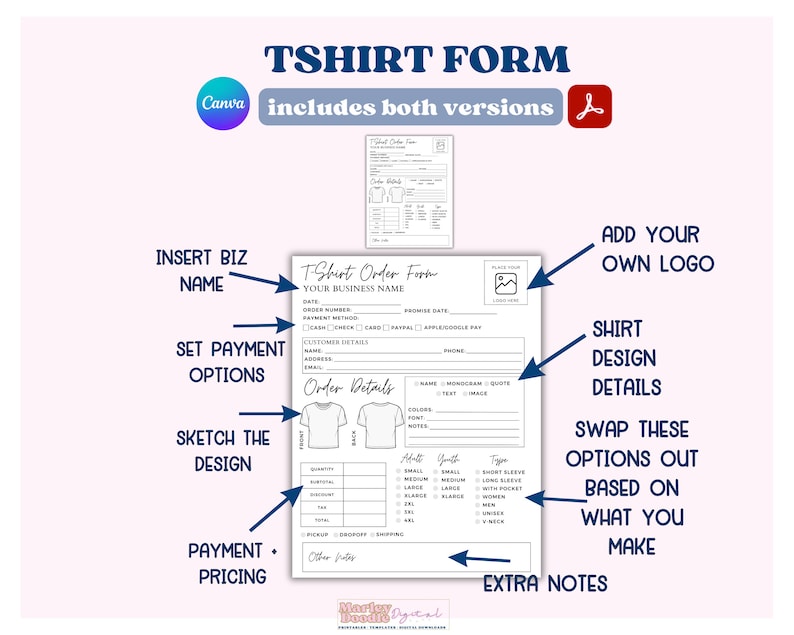 Editable Shirt Order Form Template, Printable Tshirt Order Forms ...