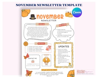 November Newsletter Canva Template: Fall Theme, School & PTO (Digital Download)