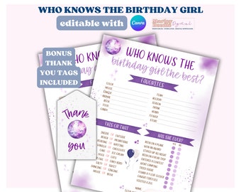 Who Knows the Birthday Girl The Best, Birthday Party Games, Purple  Disco Theme Party, Birthday Girl Quiz, Editable How Well Do You Know
