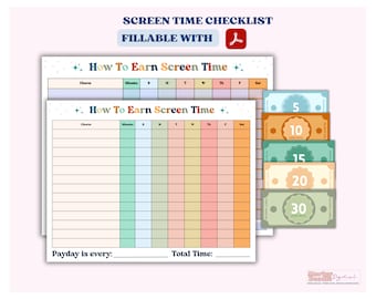 Editable Screen Time Checklist, How to Earn Screen Time Chart, Screen Time Rules