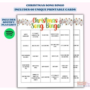 Kerstliedbingo met Spotify-afspeellijst, kerstfeestspel, kerstmuziekbingo, muzikaal bingospel
