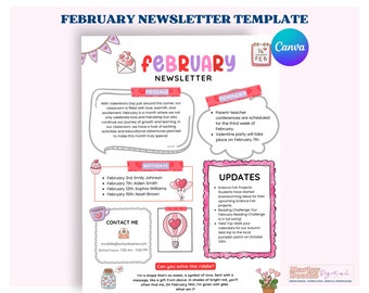 February Newsletter Template, Valentine Newsletter, Teacher Template, PTO Newsletter