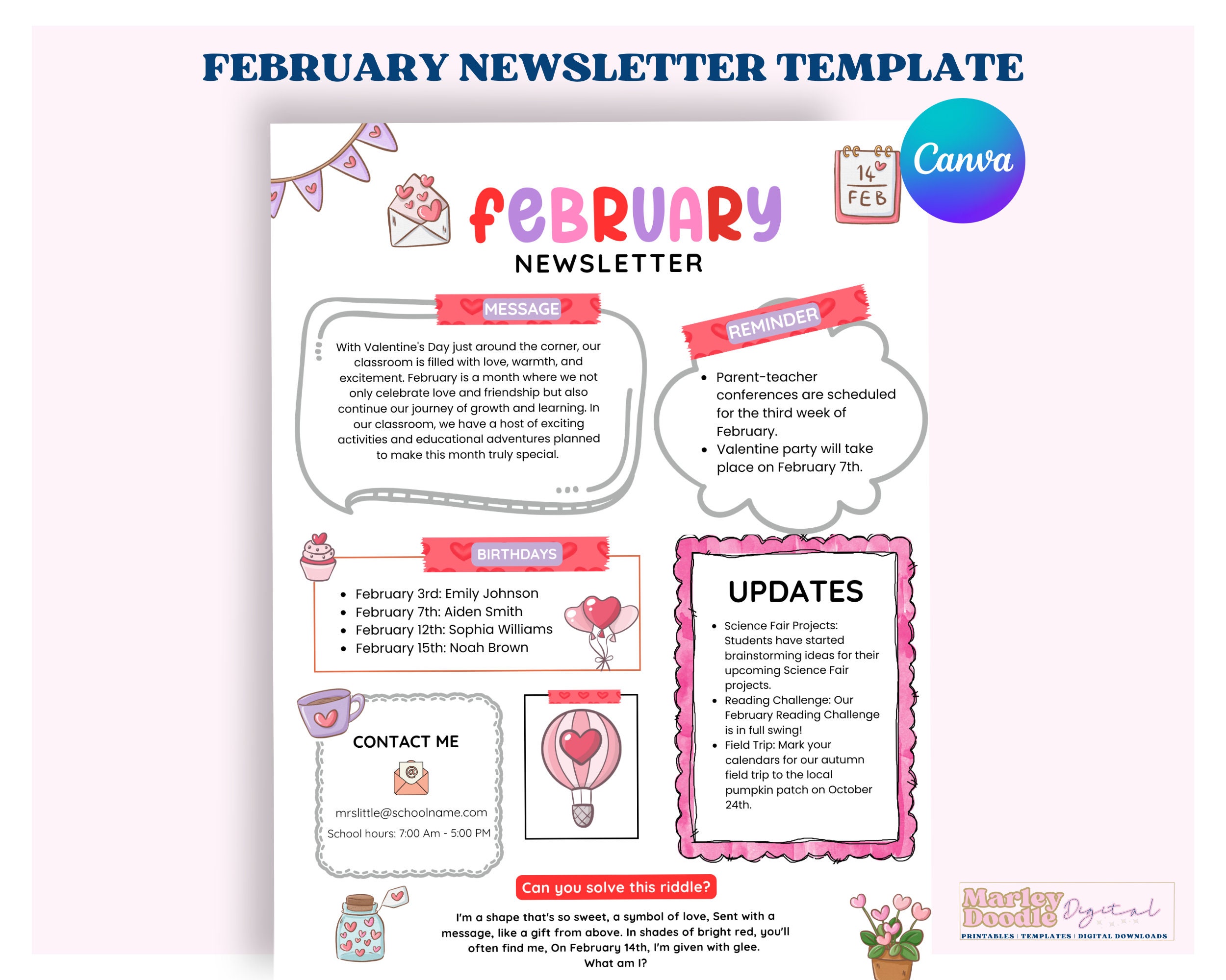 February Newsletter Template, Valentine Newsletter, Teacher Template February Newsletter Template, Valentine Newsletter, Teacher Template