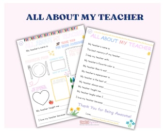 Teacher Appreciation Printable: All About My Teacher Questionnaire (Digital Download)