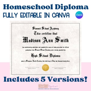 Diploma de educación en el hogar con sello, plantilla de diploma, editable