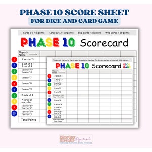 Ausdruckbare Phase 10 Punkteblätter für Phase 10 Kartenspiel und Phase 10 Würfelspiel