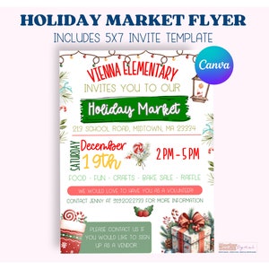 Editable Holiday Market Flyer: Winter Festival Invitation Template (Canva PDF)