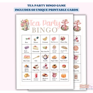 Tea Party Bingo met 60 unieke afdrukbare bingokaarten, Tea Party-activiteiten voor volwassenen, kinderen en peuters, Tea Party-verjaardagsspel