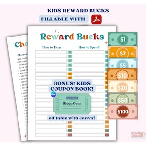 Kids Reward Bucks, Mom Bucks Belohnungssystem, Hausarbeit Diagramm für Kinder, Kinder Routine Diagramm