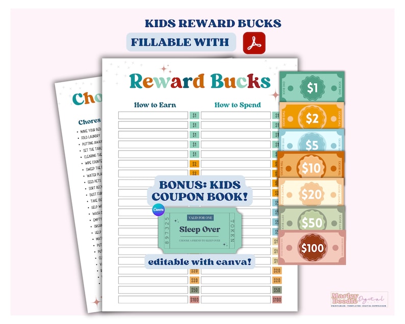 Reward Book Model Kids Reward Bucks: Fillable Chore Chart & Editable Coupon Book - Etsy