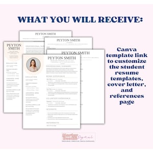 3 different high school student resume templates with a cover letter template and reference sheet.