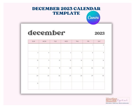 Editable December 2023 Calendar Template, Canva Calendar Template, Printable  December Calendar 2023, Modern Minimalist Calendar - Etsy