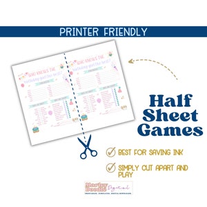 Half sheet birthday trivia is included to save paper and ink.