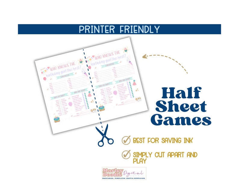 Half sheet birthday trivia is included to save paper and ink.