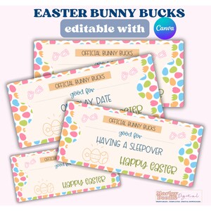 Easter Bunny Bucks, Easter Bunny Money, Easter Egg Fillers, Printable and Editable Easter Coupons