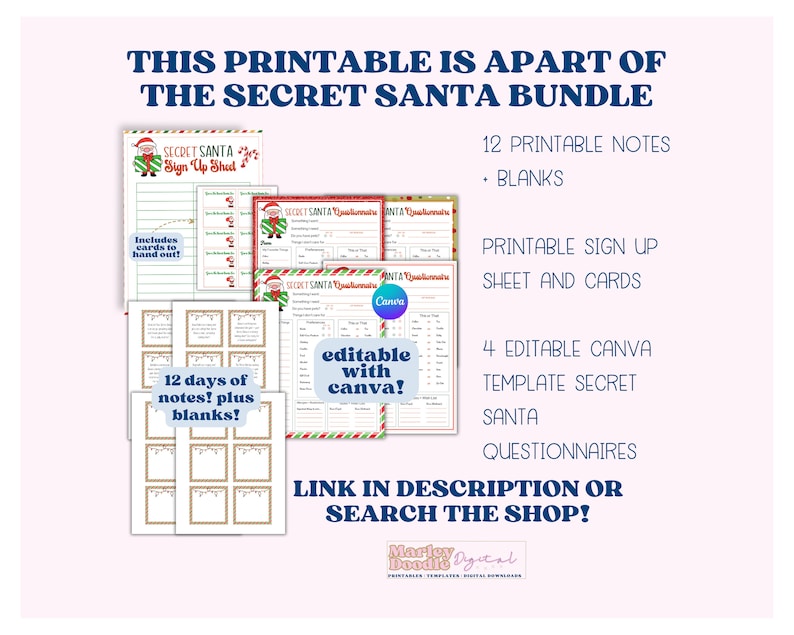 Printable Secret Santa Sign up Sheet & Cards (PDF Download) - Etsy