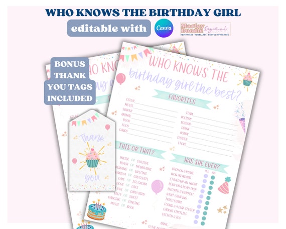 How Well Do You Know Birthday Party Game, Who Knows the Birthday Girl the Best, Editable Birthday Trivia Game, Teen Birthday Game