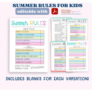 Editable Summer Rules for Limiting Screen Time, Summer Chore Chart, Screentime Checklist, Printable Routine Chart for Summer