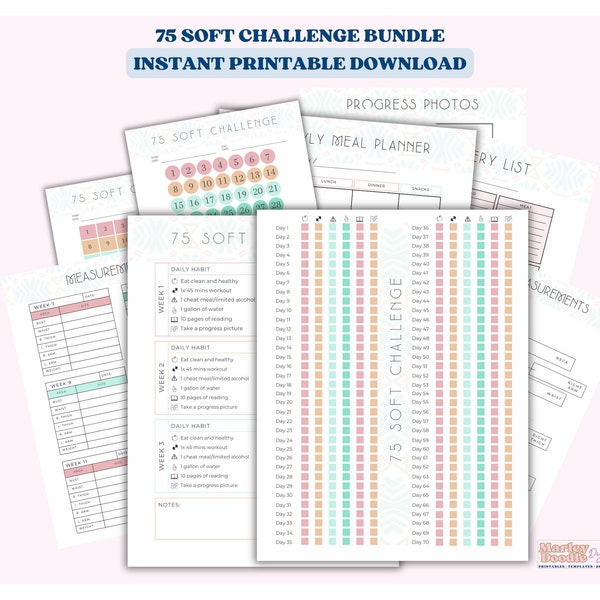 75 Soft Challenge, 75 Days Challenge Printable Tracker, Fitness Planner Pages