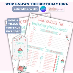 Birthday Girl Trivia Game: Teen Birthday Party Activity (Digital Download)