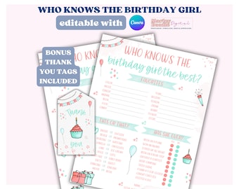 Birthday Girl Trivia Game: Teen Birthday Party Activity (Digital Download)