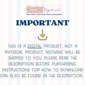 May include: A digital product announcement with the text "IMPORTANT" in navy blue, a download icon, and a reminder that it is a digital product. The Marley Doodle Digital logo is at the top.
