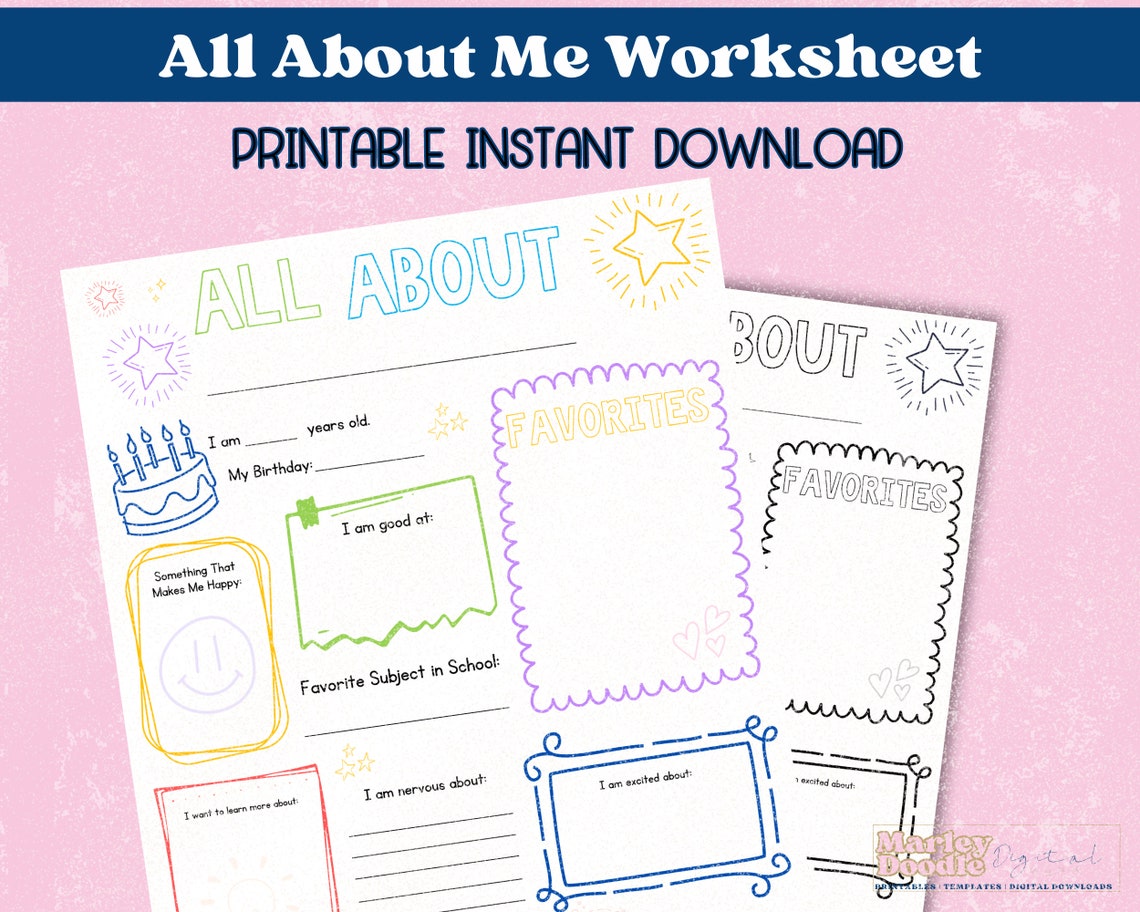 All About Me Template for Kids Preschool Worksheet First Day Etsy All About Me Template for Kids Preschool Worksheet First Day Etsy
