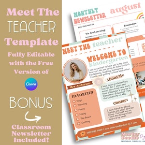 Meet the teacher template, Retro, Groovy, back to school flyer, Teacher introduction,Teacher letter, Classroom newsletter