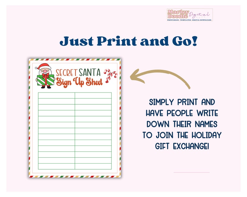 Secret Santa Sign up Sheet Printable, Work Secret Santa, Christmas ...