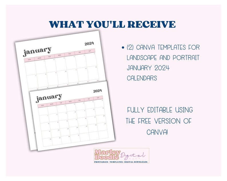 Editable January 2024 Calendar Template, Canva Calendar Template ...