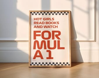 Formula 1 Poster, Hot Girls Read and Watch F1 Print (Digital Download)