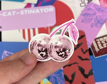 Pegatinas para Kindle con forma de bola de discoteca y cereza, color rosa, para amantes de los libros, decoración para Kindle y Kobo, pegatinas holográficas mate impermeables, regalo para amantes de los libros