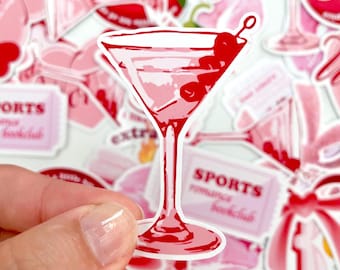 Cocktail Pink Cottage Core Girly Bookish Sticker Red Cocktail Decor Kindle Kobo BookClub Waterproof Holographic Matte Book Lover Gift Fancy