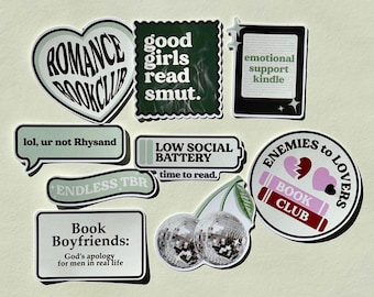 Pack Kindle Stickers Green Bookish Sticker Pack Kindle Kobo Decor Reader Themed Waterproof Holographic Matte Book Stickers Book Lover Gift