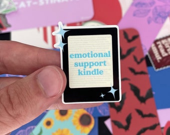 Emotional Support Kindle Stickers Blue Bookish Sticker Kindle Kobo Decor Waterproof Holographic Matte Book Stickers Book Lover Gift