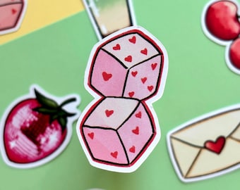 Coquette Dice with Hearts Sticker Pink and Red Bookish Sticker Kindle Kobo Decor Waterproof Holographic Matte Book Stickers Book Lover Gift