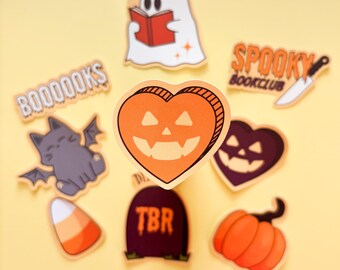 Adesivi Kindle a forma di cuore di zucca arancione, adesivi per libri di Halloween, adesivi decorativi per Kindle e Kobo, adesivi opachi olografici impermeabili, regalo per gli amanti dei libri