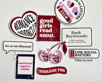 Pack Kindle Stickers Red Bookish Sticker Pack Kindle Kobo Decor Reader Themed Waterproof Holographic Matte Book Stickers Book Lover Gift