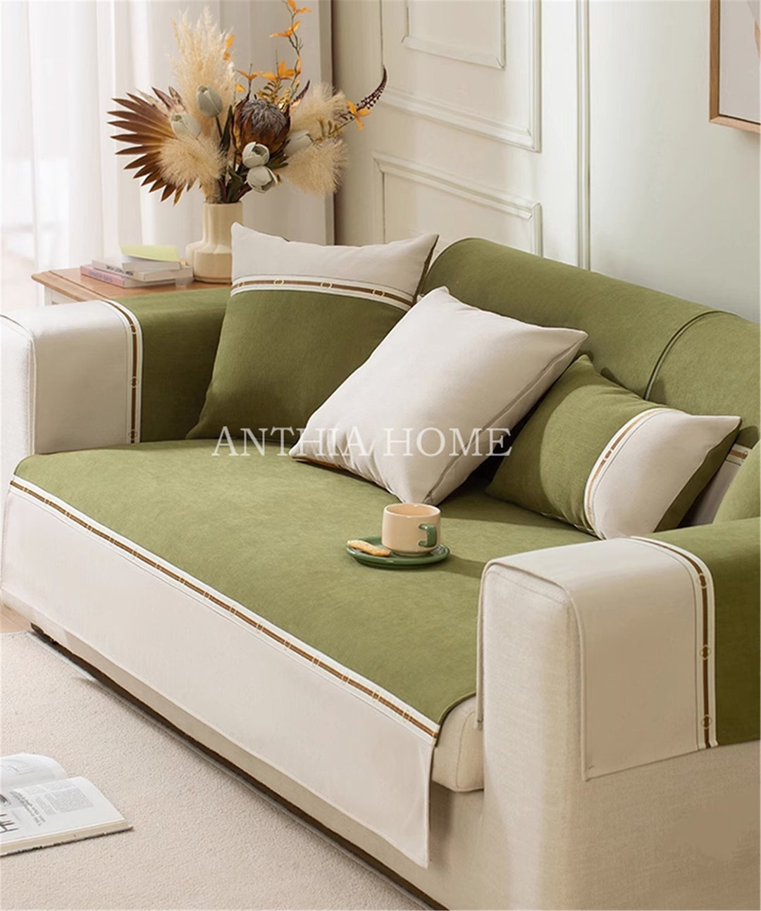Luxury Olive Green Sofa Cover Chenille Nordic Couch Cover Etsy