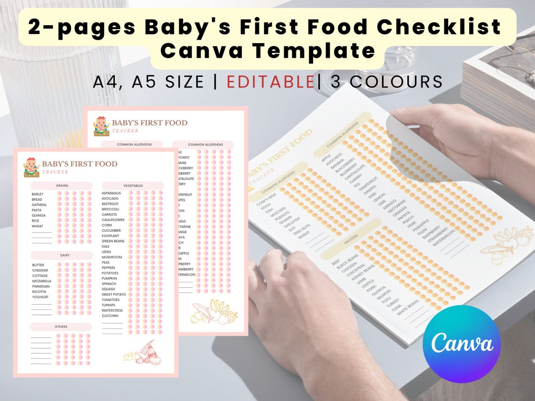 Editable Baby First Food Checklist First Food Tracker Baby - Etsy