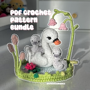 Swan Pond Scene Bundle - Swan Family and Pretty Pond Crochet Patterns ONLY PDF File Amigurumi Plush Plushie Decoration Inspo