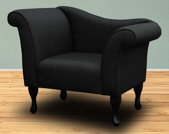 Black Herringbone Designer Chaise Chair | Luxury Bedroom Living Room Accent Chair | British Handmade