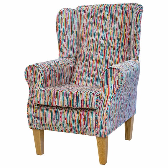 LUXE Rainbow Stripe Fireside Wingback Armchair Extravaganza Colourful Handmade Luxury Accent Chair British Bespoke Made Etsy