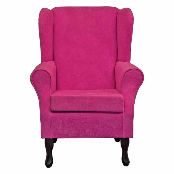 Soft Fuchsia Pink Fireside Wingback Armchair Super Soft Luxury Accent Upholstered Chair British Bespoke Made Etsy UK