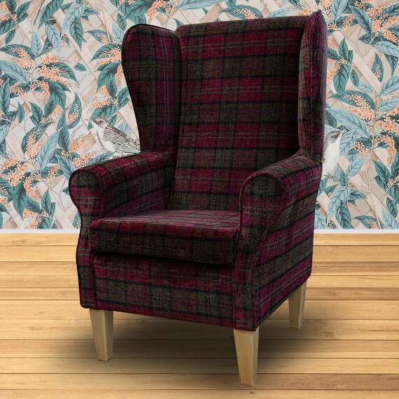 Red Tartan Tall High Back Fireside Armchair Plaid Check Comfort Wingback Accent Chair British Handmade Etsy